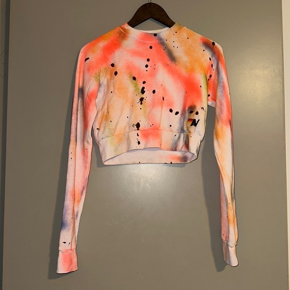 NWT Aviator Nation Artist Collection Cropped‎ Crew Sweatshirt - RED // Orange